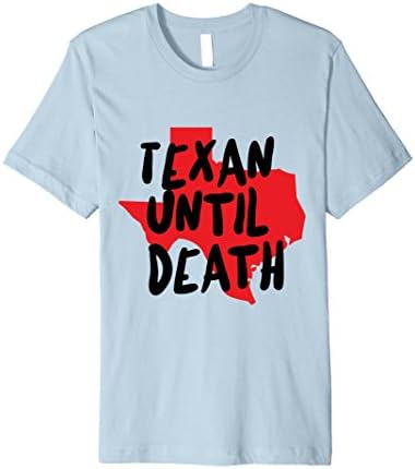 Mens Texan Until Death Shirt, Red Shape of Texas Tee, USA Pride Small Baby Blue