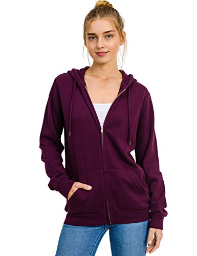 Women's Basic Oversized Fleece Full-Zip Hooded Jacket, Plum, X-Small
