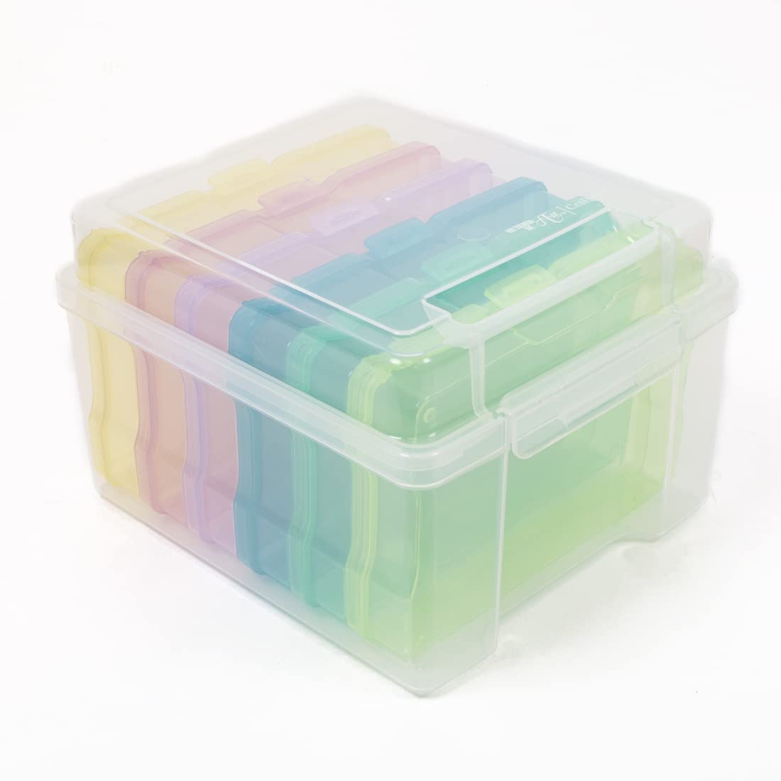 Craftelier - Portable Transparent Storage Box with 6 Mini Translucent Coloured Boxes for Scrapbooking and Other Crafts Materials | Size Approx. 22 x 18.8 x 13.8 cm