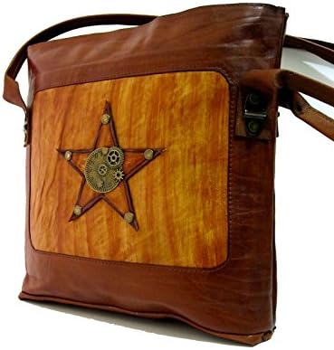 Tote bag leather handmade tote bag with steampunk clock emblem designed by totemscrafts