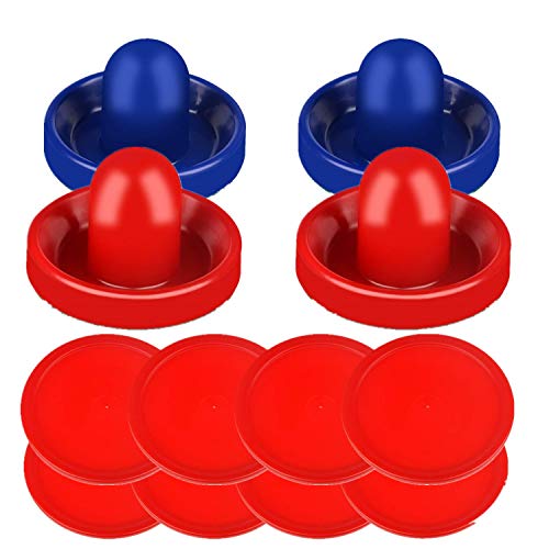 Air Hockey Pucks,Air Hockey Replacement Set for Air Hockey Table Family Game,Air Hockey Pucks and Paddles Red&Blue(4 Striker with Pads,8 Pucks)