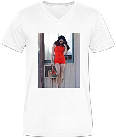 Fuli Lin Mens Selena Gomez Sexy Cotton V-Neck Short Tee S White