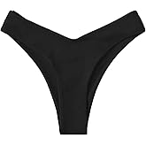 GORGLITTER Women's Cheeky Thong Bikini High Cut Bathing Suit Bottoms V Cut Swimsuit Bottom
