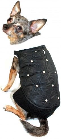 Hip Doggie HD 5RPBK XL Rhinestone Puffer Vest Dog Jacket, X-Large, Black