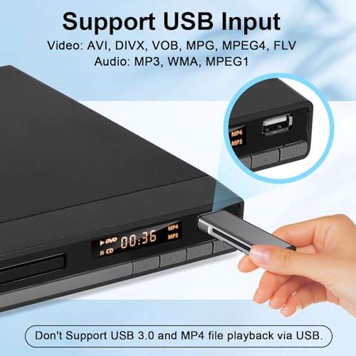 Compact HD DVD Player for TV HDMI AV Output with Cable Included, 1080P DVD-CD Player with USB Input, All Regions Free, Error Correction, Integrated PAL NTSC System (Black DVD-168)
