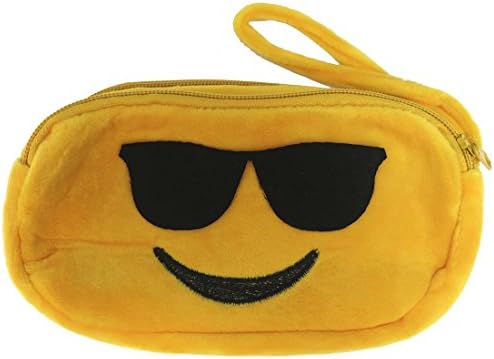Sunglasses Cool Dude Emoji Plush Zip Phone Wristlet Pouch Yellow