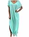 ZANZEA Women's Celeb Plain Crew Neck Short Sleeve Split Loose Long Maxi Dress