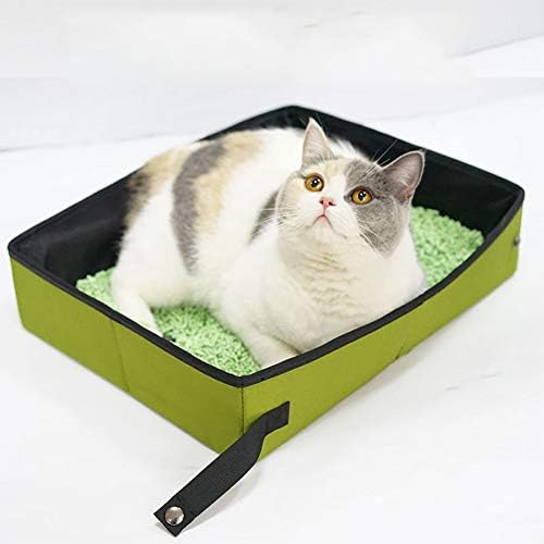 GHPET Cat Litter Box Top Entry-Portable litter box collapsible outdoor Oxford cloth waterproof car available cat out of the toilet,As a gift-green-S
