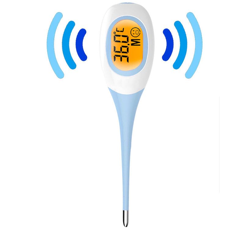 Termômetro Digital Flexível Clínico com Resultado Rápido em 8 Segundos, Visor LCD, Ponta Macia Impermeável, Medidor de Febre para Bebês, Crianças e Adultos, Alta Precisão e Alarme Sonoro (AZUL)