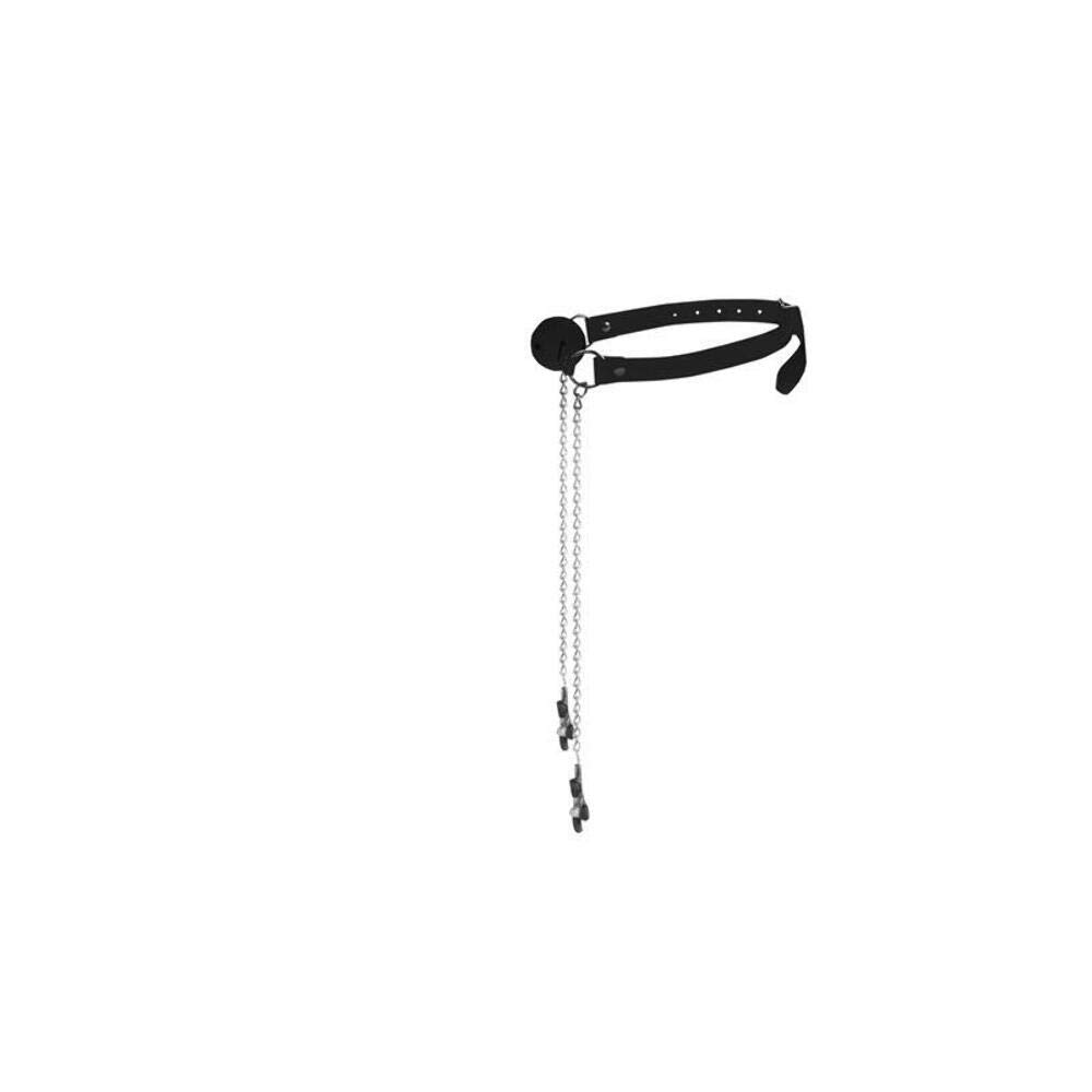 Ouch! Ball Gag with Nipple Clamps, Black