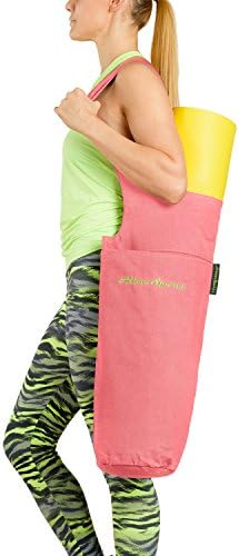 Extra Large Yoga Mat Bag by AibooSports | The Original AibooSports Yoga Mat Tote Sling Carrier For Women &amp; Men | Large Side Pocket &amp; Zipper Pocket | Fits Most Mat Sizes Organic Cotton … (peachy red)