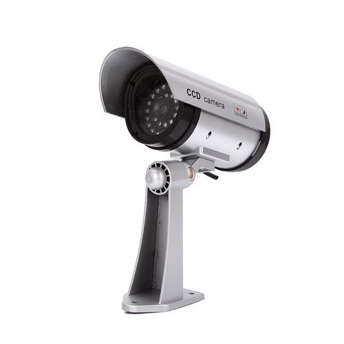 HOSL 2 Pack Outdoor Fake , Dummy Security Camera with Blinking Light (Silver) - Thumbnail 2