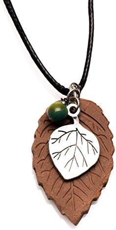 Essential Oil Diffuser Necklace - Aromatherapy terracotta jewelry with leaf pendant leaf charm and jade green bead