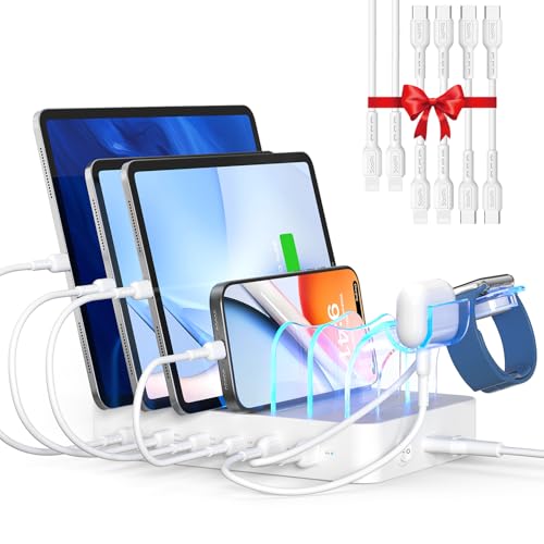 SooPii 90W Charging Station for Multiple Devices, 6 Ports Multi USB C Charging Station with 6 Mixed Short Cables, 20W PD Charging Dock for iPhone, Galaxy, iPad, Tablet and More