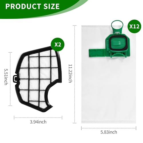 12 Vacuum Cleaner Bags for Vorwerk Kobold VK140 VK150 FP140 FP150 + 2 Filters, Vacuum Cleaner Bags for Vorwerk VK140/VK150/FP140/FP150