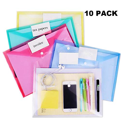 image for Agirlvct 10Pcs A4 Letter Size Transparent Plastic Envelope Folder with