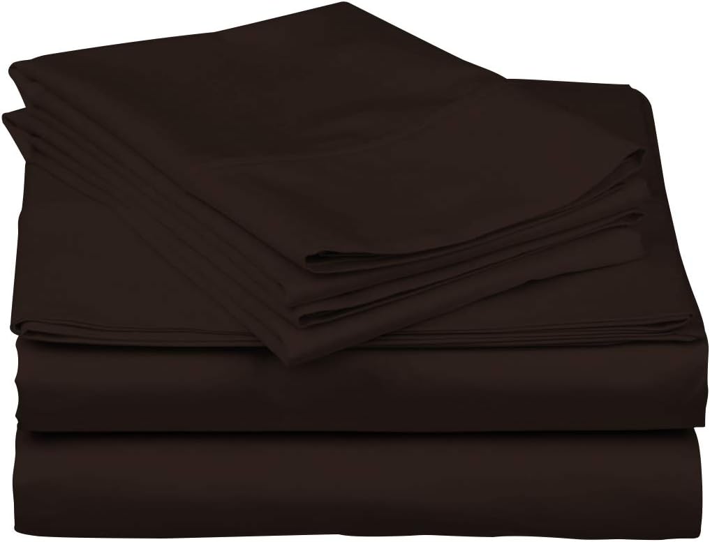 True Luxury 1000-Thread-Count 100% Egyptian Cotton Bed Sheets, 4-Pc Queen Dark Brown Sheet Set, Single Ply Long-Staple Yarns, Sateen Weave, Fits Mattress Upto 18'' Deep Pocket