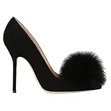 L'vow Women' Fluffy Mink Fur Pom Removable Shoe Clips Clutch Wedding Decoration Pack of 2