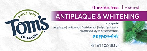 Tom's of Maine 683186 Antiplaque and Whitening Fluoride-Free Natural Toothpaste, Peppermint, 1 oz, Travel Size (Pack of 48)