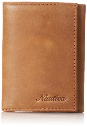 Nautica men s centerboard trifold wallet, beige, one size
