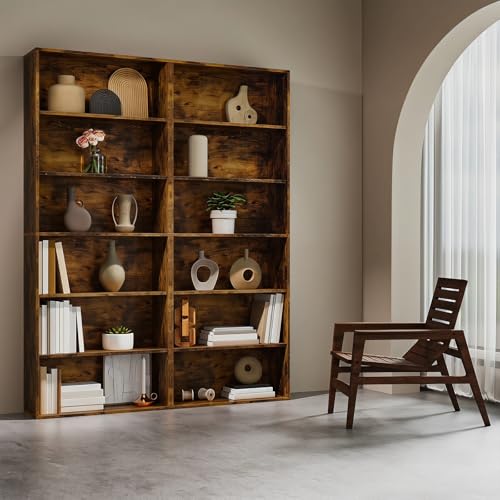 Alma Hogar Librero Minimalista de 6 Compartimentos de Almacenamiento, Estante de Madera para Sala y Oficina, Altura 180 cm (Color Retro)