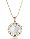MiaBella 18K Gold Over 925 Sterling Silver Genuine Italian 100 Lira Coin Pendant Beaded Necklace 18 Inch Bead Chain Jewelry for Women Girls