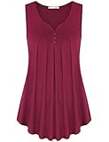 Tunic Tank, Messic Womens Sleeveless Buttons Round Neck Pleated Front A Line Flowy Tunic Shirts(XX-Large,Wine)