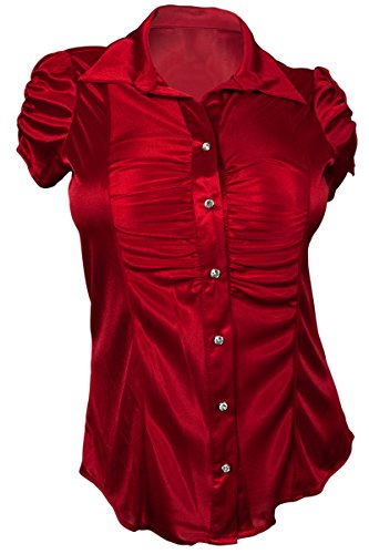 eVogues Plus Size Satiny Button Front Dressy Shirt Red - 3X