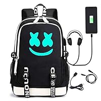 Lvhenongye Casual Marshmallow Backpack 3D Luminous School Bags with USB Charging Port (Black) for Work School College Travel Daily