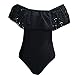 Hallegave Women Sexy Ruffle Off-The-Shoulder One-Piece Swimsuit Hollow Out Bikini (Large, Black1)