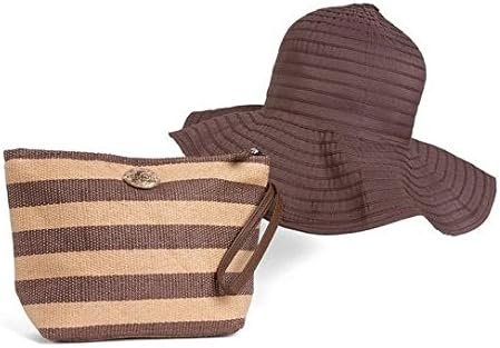 Cappelli Straworld Striped Pack-A-Hat Sun Hat with Carrying Pouch (Tan &amp; Brown)
