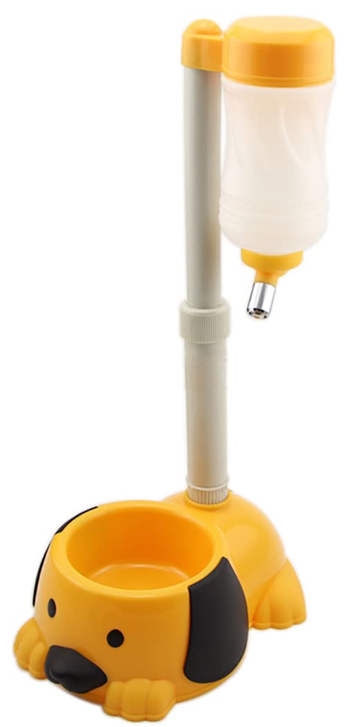 Pet Liftable Standing Water Dispenser Bowl, Cat Dog Puppy Drinking Feeding Hanging Water Bottle, Yellow