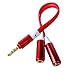 HTTX 4-Pole 3.5mm Stereo Headset Splitter, Male to Dual Female, Stereo Headphone Jack Flat Cable Adapter for iPhone iPad itouch External Speaker (Red&Blue, 2-Pack)