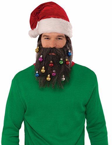 Forum Men's Brown Santa Beard with Christmas Ornaments