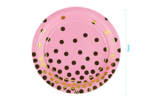 Ottin Pink and Gold Party Dinnerware 24 Guests Paper Plates and Napkins Sets Disposable Dinnerware for Wedding Birthday Weekend Party Supplies Celebrations (Pink with Gold Foil Dots, 24 guest) - Thumbnail 2