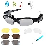 LAFEINA Bluetooth Headphones Sunglasses Music Smart Sun Glasses for Smart Phone Pc Tablet Bluetooth Devices with 3 Pair Replacement Lens (Black with 3 Pair Lens)