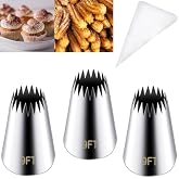 Hendiy 3 Pieces Stainless Steel 9FT Large Churro Piping Tip Set | Churro Maker Icing Tips, Pastry Tips for Cake Decorating, 20Pcs Disposable Piping Bags
