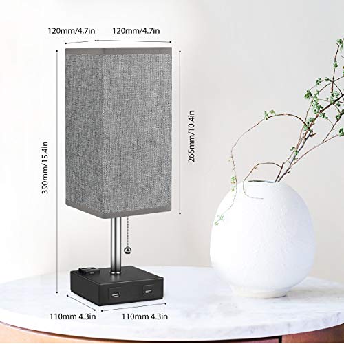 USB Table Lamp, MOICO Bedside Nightstand Lamp Square Fabric Shade with 2 USB Charging Port and 3-Prong AC Outlets, Modern Design Desk Lamps for Bedroom, Living Room, Kids Room, College Dorm, Bookcase - Thumbnail 5