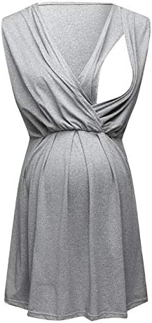 Maternity Nursing Dress, Women's Summer Sleeveless V Neck Wrapped Ruched Plus Size Breastfeeding Nightgown by Clemunn