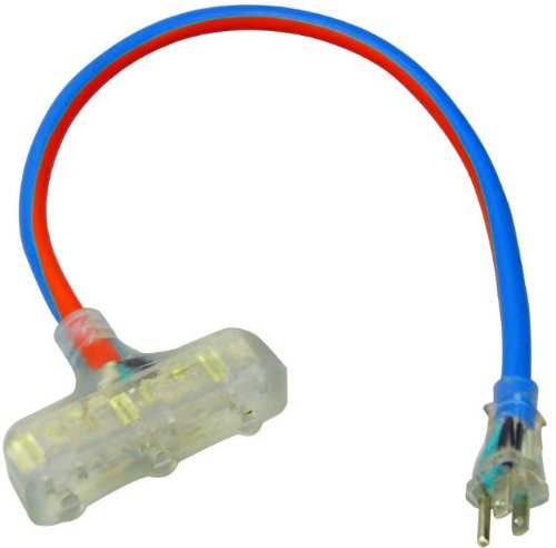Triple Outlet three Conductor Grounded EXTREME All-Weather SJEOW Cord - 300V 12/3 x 2ft