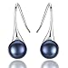 S925 Sterling Silver Freshwater Cultured Pearl Dangle Drop Earrings for Women AAA+ Quality 8mm Black Pearl Women's Earrings