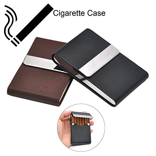 Euone  Cigarette Case, Leather Cigar Cigarette Tobacco Pocket Box Storage Case Holder Wallet (Brown) - Thumbnail 4