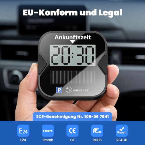 WhiteRhino Electronic Parking Disc, KBA Approved, Digital Parking Disc with E-Mark, with Two Displays, Automatic Parking Time Detection, Solar & Type-C, Car Switch to Summer Time, Car Accessories (1 Piece)