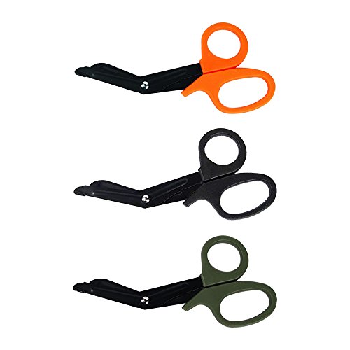 LUCKSTAR EMT Trauma Shears Set of 3 - Stainless Steel Bandage Scissors Fluoride Black Coated Trauma Paramedic EMT Shears Scissors for Surgical/Medical/Nursing (Black&Orange&Green)