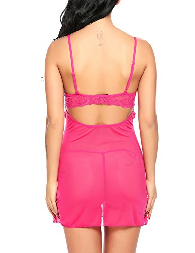 Avidlove Women Sexy Lace Babydoll Lingerie Transparent Nightwear Mesh Chemises Outfit,Red,Large