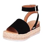SSYUNO Women's Platform Sandals Espadrille Wedge Ankle Strap Studded Open Toe Sandals Peep Toe Beach Travel Flat Shoes