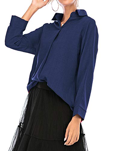 Women\'s Casual Long Sleeve Blouse Top High Low Tunic V Neck Pullover Shirt (Blue, X-Large)