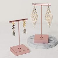 BanST Metal Copper 4.5"& 5"-2pcs Earring Display T Stand for Show, T Bar Jewelry Holder Tree for Retail Photography 【Rose Gold-Square Base-Height 4 1/2"& 5"-2pcs】