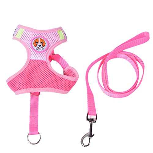 Puppy Harness, OOEOO Pets Dog Mesh Walking Chest Collar Strap Durable Walk Harnesses Vest (Pink, M)
