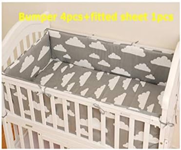 Baby Bed Bumper 4pcs + Fitted Sheet 1 Pcs Baby Bedding Set Grey Pink Blue